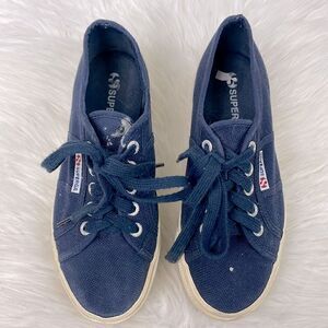 Superga | platform blue sneakers 5.0 canvas,laced up front closures.